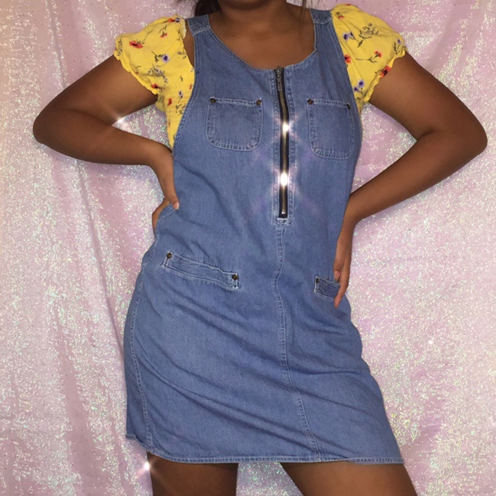 vintage type sleeveless zip up denim dress